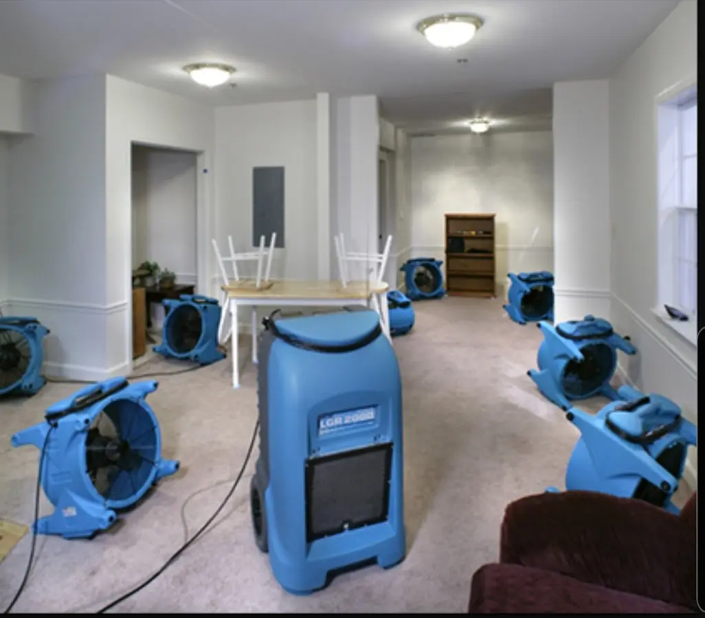 Air movers and dehumidifier setup for Water Damage Restoration in Elm Grove